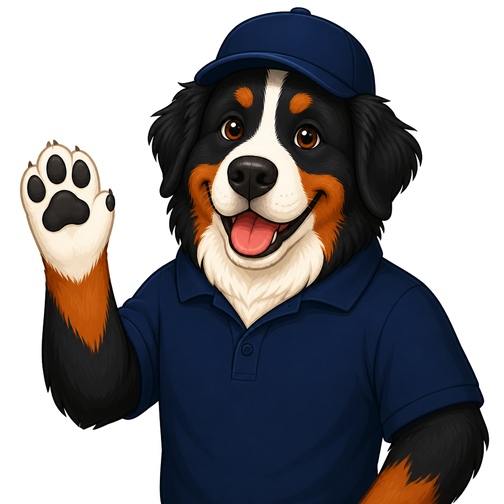 Backyard Butler mascot waving